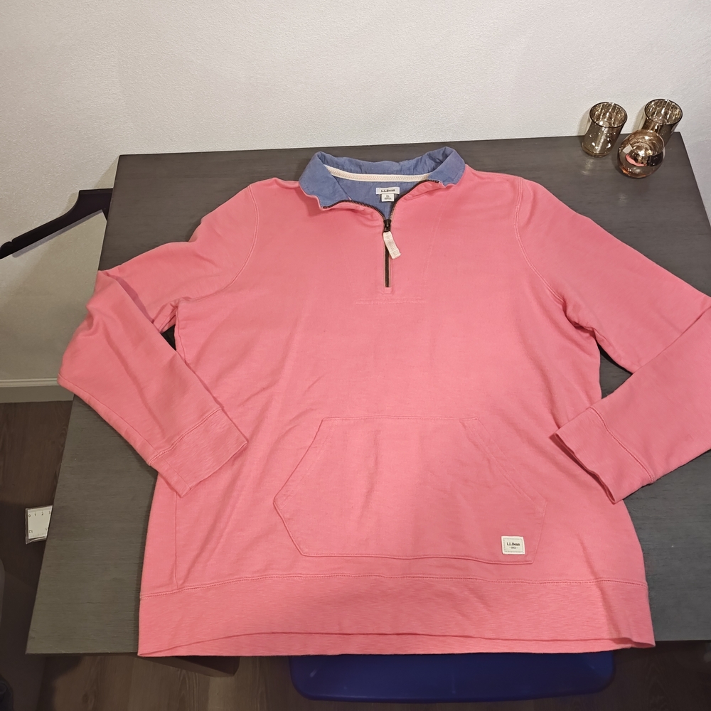 L.L. Bean Pink Quarter-Zip Pullover with Blue Collar